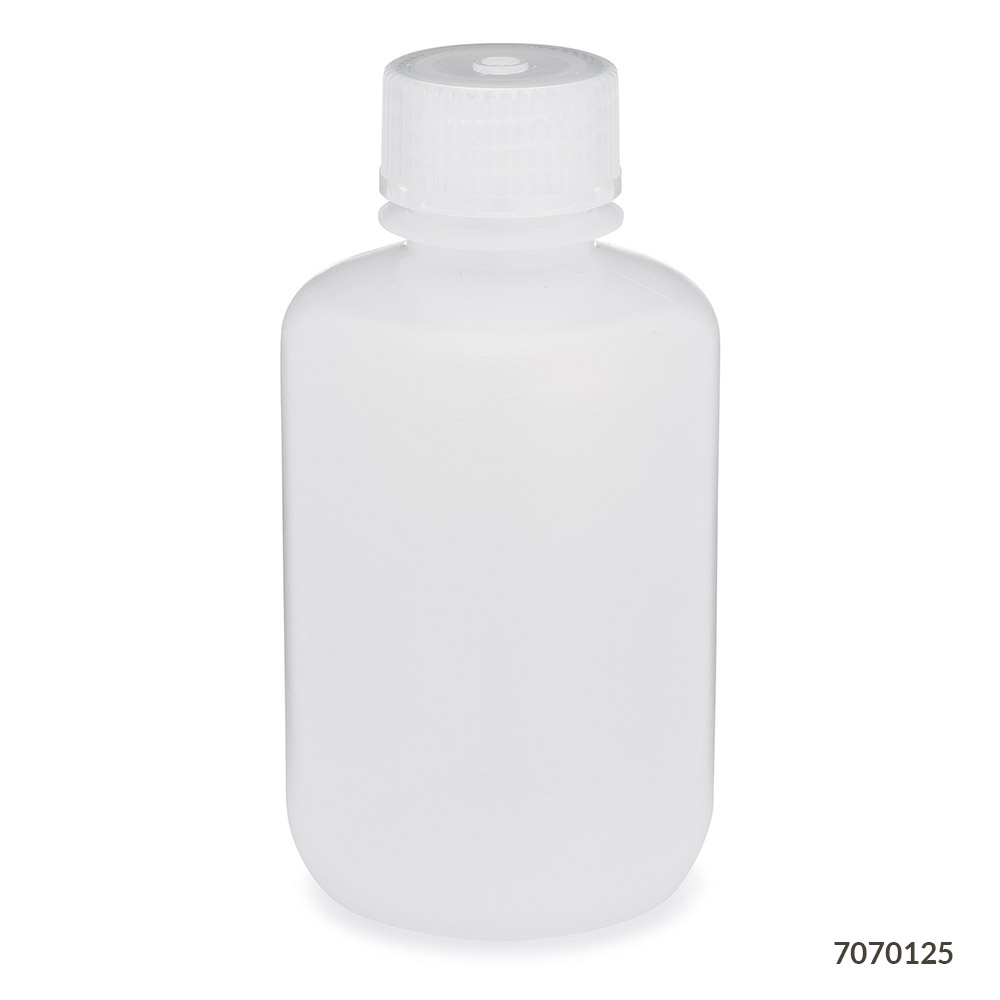 Globe Scientific Bottle, Narrow Mouth, LDPE Bottle, Attached PP Screw Cap, 125mL, 12/Pack Image